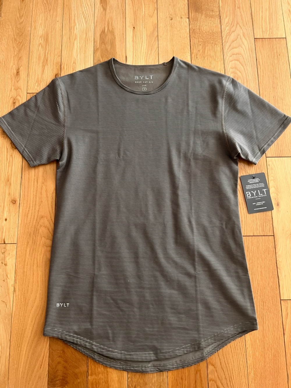 NEW Bylt Mens Drop Cut SS Lux Premium Basic Brown Striped Shirt Athletic Fit S
